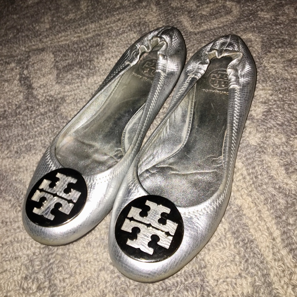 Tory Burch Metallic Silver Reva Ballet Flats